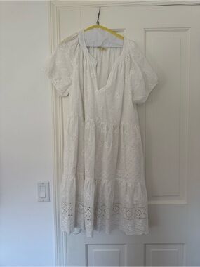 White Eyelet Tiered Cotton Dress